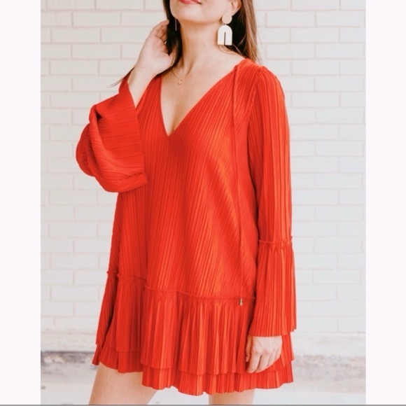 Free People Dresses & Skirts - Free People Vibrant Red Long Sleeve Dress